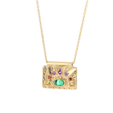 Gold Emerald and Sapphire Love Earth Necklace Image