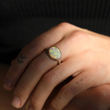 Small Oval Silver and Rose Gold Australian Opal Ring Image
