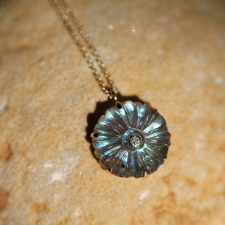 Labradorite Flower with Diamond Gold Necklace
