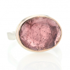Oval Table Up Light Pink Tourmaline Silver and Gold Ring Image