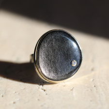 Vertical Asymmetrical Obsidian Ring with Diamond Image