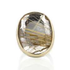 Vertical Oval Table up Golden Rutilated Quartz Ring Image