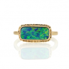 Rectangular Australian Crystal Opal All Gold Ring Image