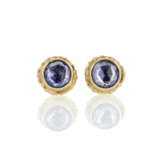 Round Blue Sapphire 14k Gold Post Earrings Image