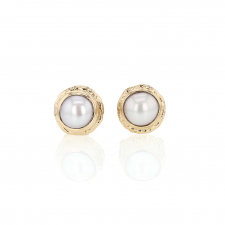 Small Cultured White Pearl on Ruffled Platform Post Stud Earring