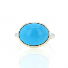 Oval Sleeping Beauty Turquoise Silver and Gold Ring Image