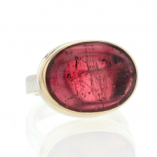 Oval Pink Tourmaline Silver and Gold Ring