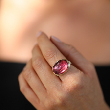 Oval Pink Tourmaline Silver and Gold Ring Image