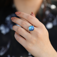 Asymmetrical Rose Cut Blue Rainbow Moonstone Ring Image