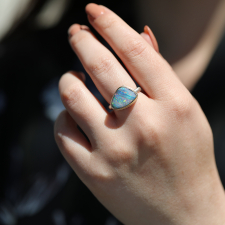 Asymmetrical Boulder Opal Silver and Gold Ring