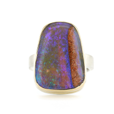 Opalized Wood Silver and Gold Ring Image