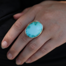 Vertical Sonorian Mountain Turquoise Silver and Gold Ring Image