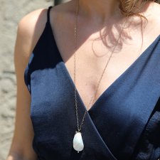 Long Cultured Fresh Water Pearl Gold Necklace Image