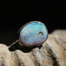 Asymmetrical 14k Gold and Silver Boulder Opal Ring Image