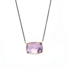 Rose Cut Rectangular Lavender Amethyst Necklace with Diamond