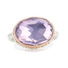 Oval Rose Cut Lavender Amethyst Silver and Rose Gold Ring Image