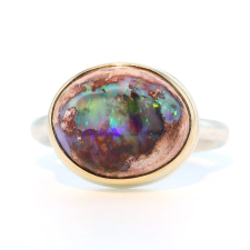 Oval Mexican Matrix Opal Silver and Gold Ring Image