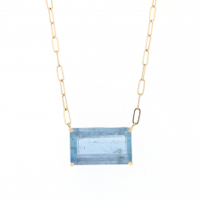 Rectangular Aquamarine Gold Prong Necklace Image