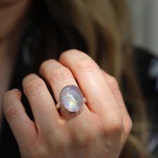 Rainbow Moonstone Silver and 14k Rose Gold Ring Image