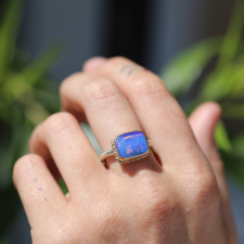 Rectangular Opalized Wood Silver and Gold Ring