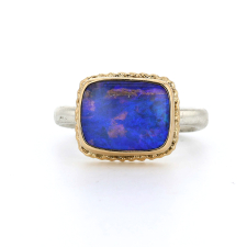 Rectangular Opalized Wood Silver and Gold Ring Image