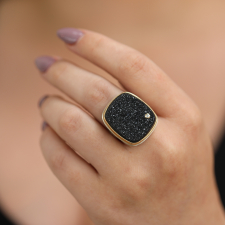 Rectangular Black Drusy and Diamond Ring Image