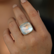 XL Square White Rainbow Moonstone Ring Image