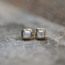 Rectangular Rustic Diamond Gold Post Earrings Image