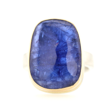 Asymmetrical Tanzanite Silver and 14k Gold Ring