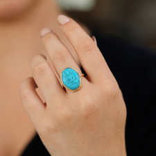 Carved Sleeping Beauty Turquoise Buddha Gold Ring