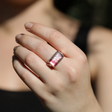Rectangular Bi Color Pink Tourmaline Ring Image
