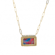 Australian Opal and Pave Diamond 14k Gold Necklace Image