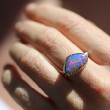 Asymmetrical Opalized Wood Silver and Gold Ring Image