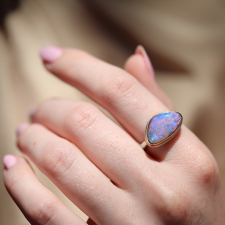 Asymmetrical Opalized Wood Silver and Gold Ring
