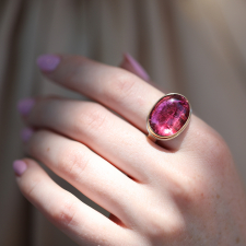 Oval Pink Tourmaline Silver and Gold Ring Image
