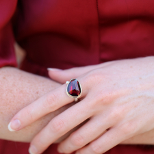 Asymmetrical Garnet Ring with Satellite Diamond