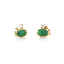 Emerald and Diamond Post Stud Earrings Image