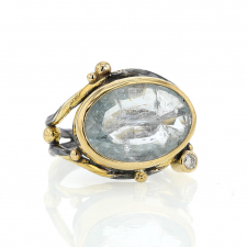 Double Seafire Aquamarine Oxidized Silver and 18k Gold Ring Image