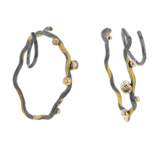 Large Oxidized Silver and 18k Gold Hoop Earrings with Diamonds Image