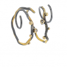 Medium Oxidized Silver and 18k Gold Hoop Earrings with Diamonds Image