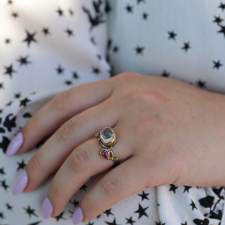 Aquamarine and Ruby Silver and Gold Seafire Ring