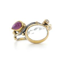 Aquamarine and Ruby Silver and Gold Seafire Ring