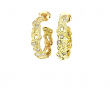 Coral Diamond 18k Gold Hoop Earrings Image