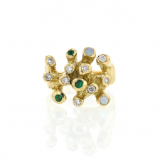Emerald Opal and Diamond Sea Anemone Gold Ring Image