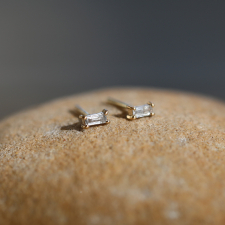 Tiny Diamond Baguette 14k Gold Post Earrings Image