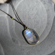 18K Gold Bezel Rainbow Moonstone Drop Necklace Image