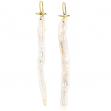 Long Freshwater Pearl 18k Gold Stick Earrings
