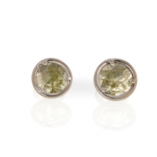 Greenish Yellow Diamond Slice White Gold Stud Earrings Image