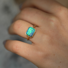 Rectangular All Gold Australian Opal Ring