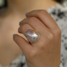 Large Pinkish Keishi Pearl Silver and Gold Ring Image